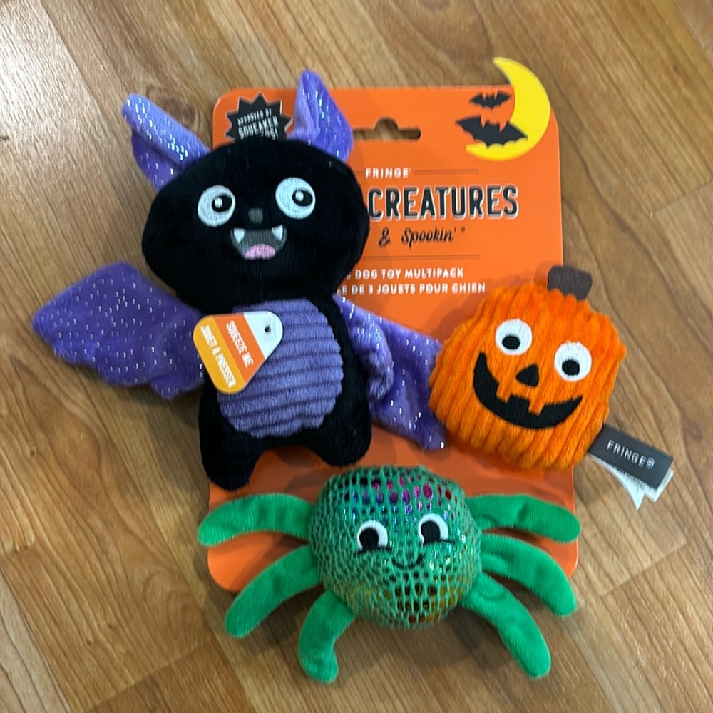 Fringe Studio 3 Pcs Dog Toy “ Creeping. & Spokin“ Dog Toy Set NWT With Squeaker.
